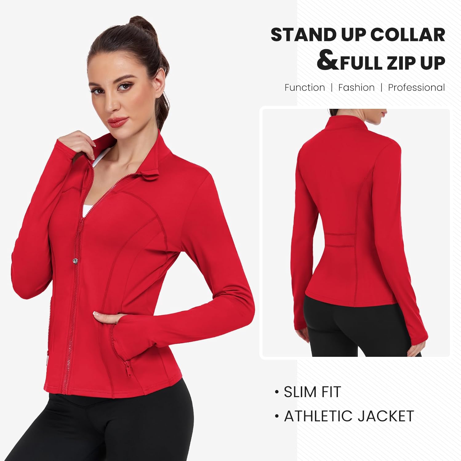 Women's Workout Jackets Full Zip Running Yoga Jackets Lightweight Athletic Clothes with Thumb Holes - Image 3