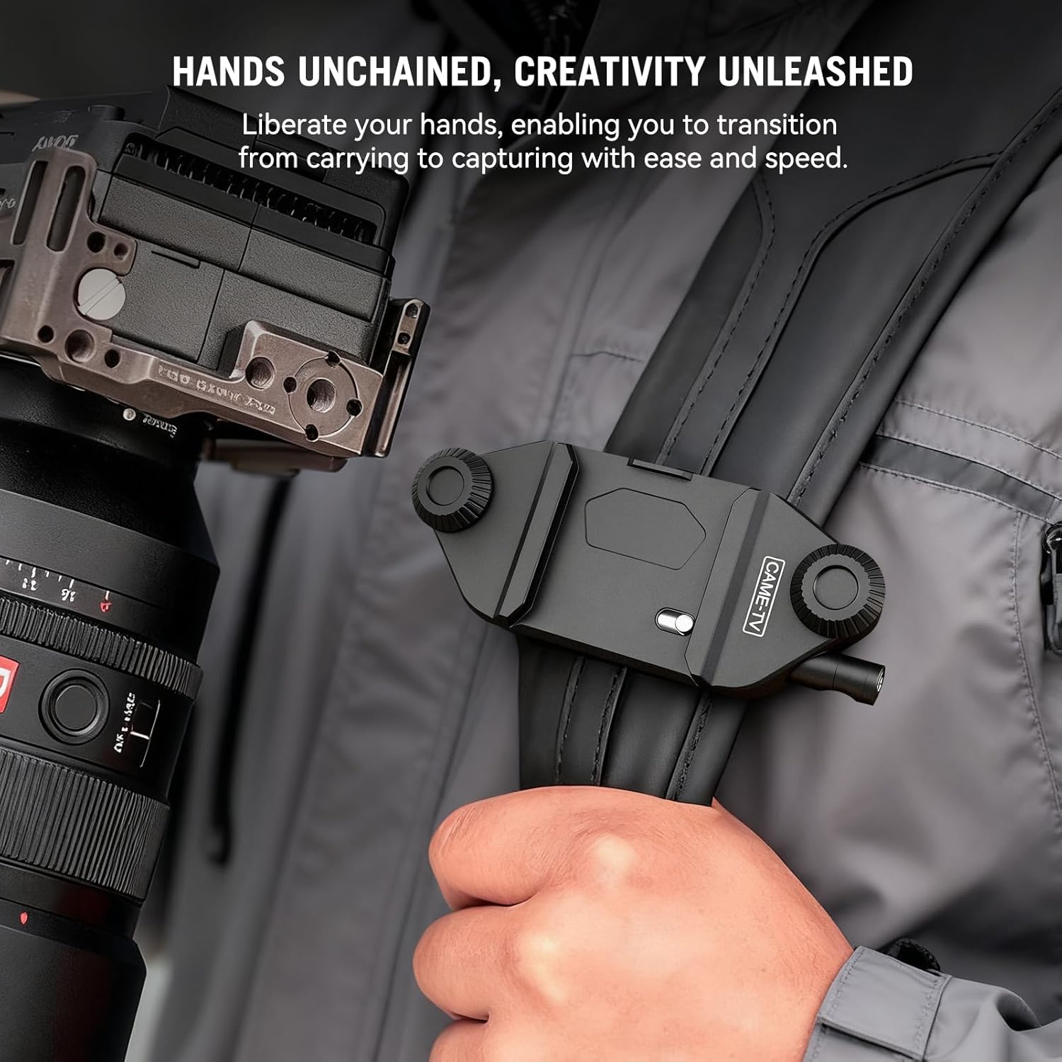 cametv Camera Clip Backpack Clip with Quick Release Plate, Aluminum Backpack Strap Camera Mount Holder with QR Clamp System for Canon, Sony, Nikon, Fuji, DSLR, Action Camera (68001) (Black)