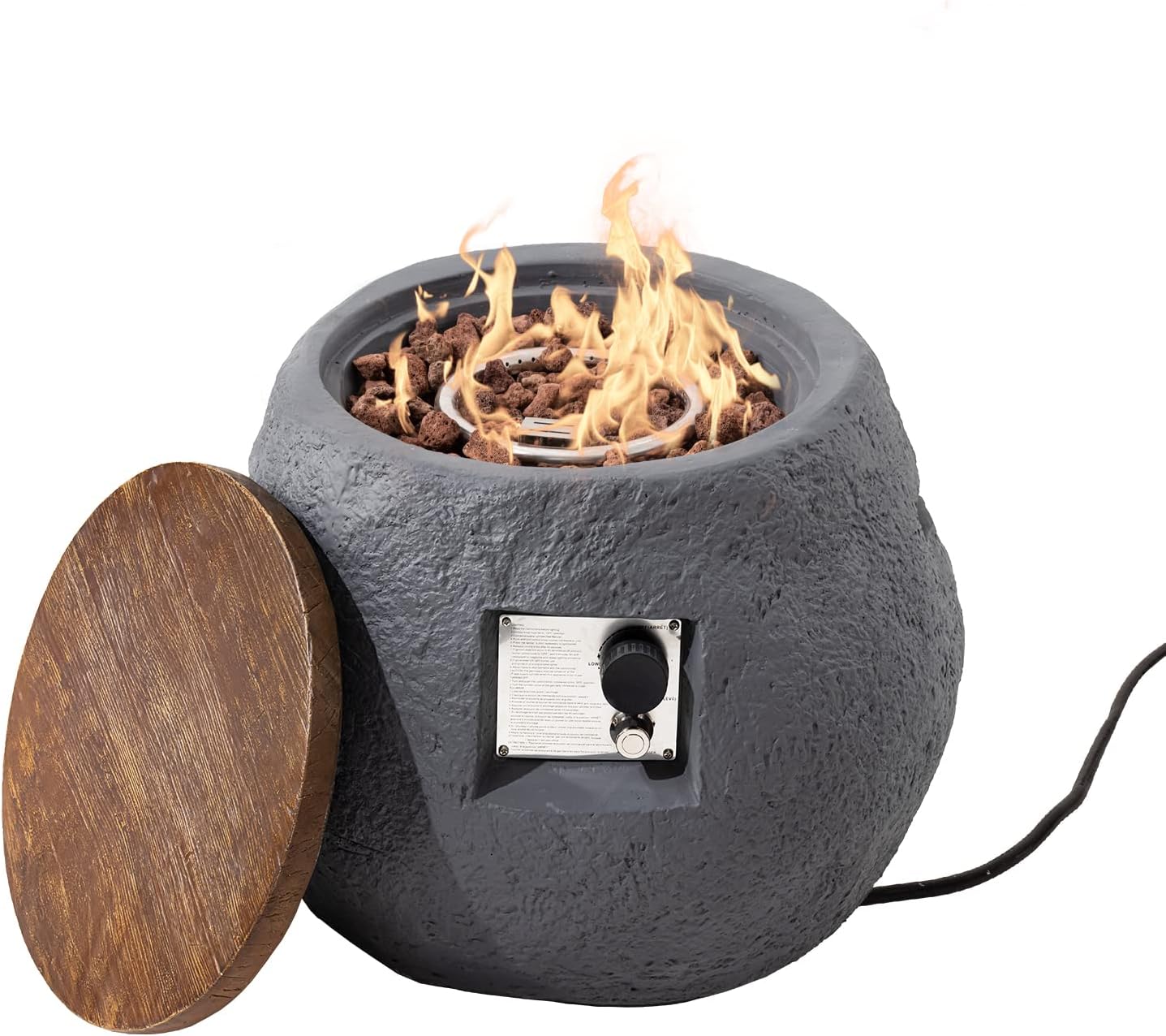 HOMPUS Propane Fire Pit Table Modern Jar Shaped Fire Table for Outside, 2 in 1 Home Decor Side Table for Garden, 40,000 BTU Patio Round Concrete Fire Table with Lava Rocks and Rain Cover