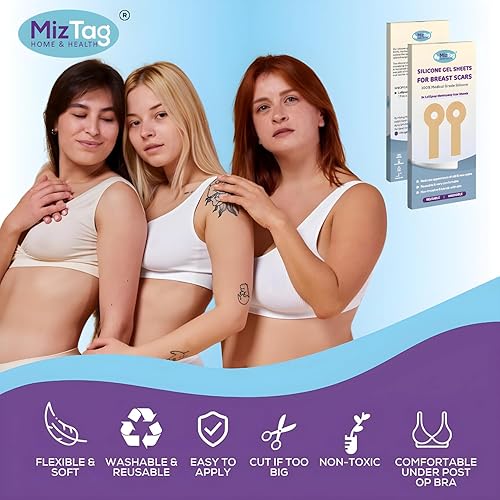 Miniatura 3 de Hojas de silicona para cicatrices quirúrgicas de mama. 4 piezas de cinta de silicona para cicatrices después de cirugía de mama - Suministros de