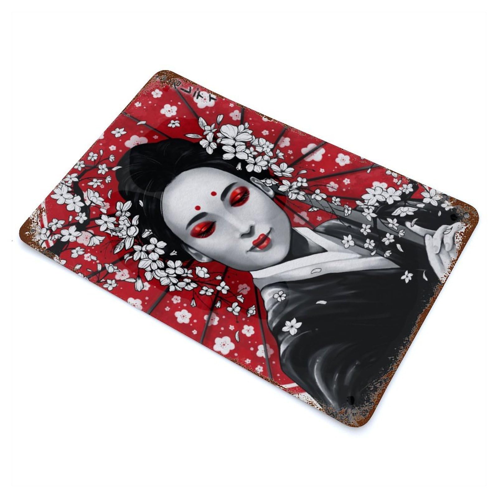 Japanese Geisha Ink Wash Vintage Rust Metal Sign 11.8"x7.9", Classic Wall Plaque for Basement, Hobby Room And Garage Decor