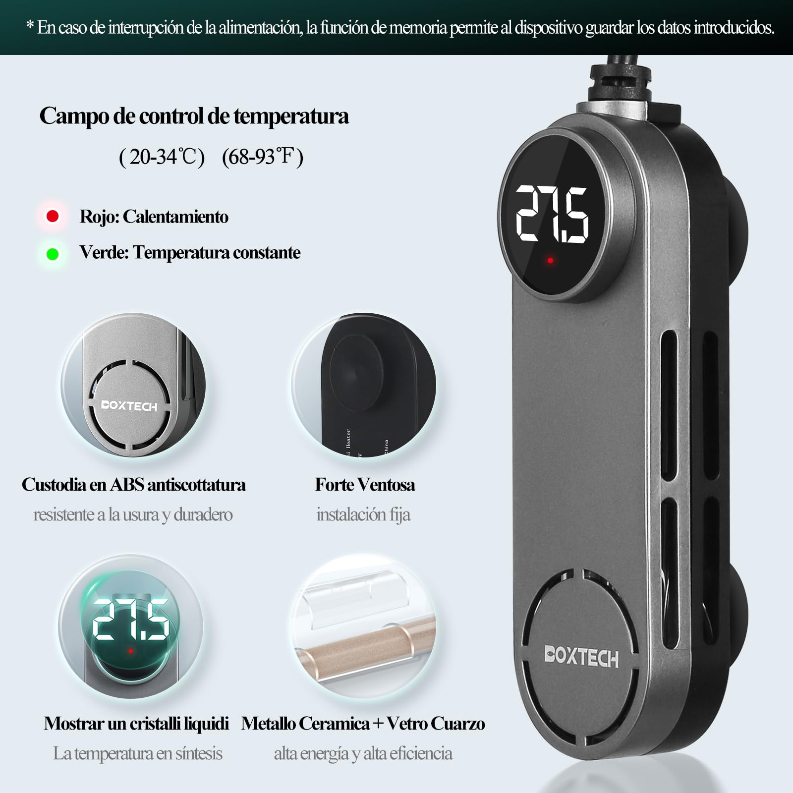 boxtech Calentador para Acuario de 100 W,Calentador de Acuario Sumergible automático,con termostato y Pantalla LED reguladora de Temperatura,para acuarios de 35-80 litros,Ideal para Peces y Tortugas