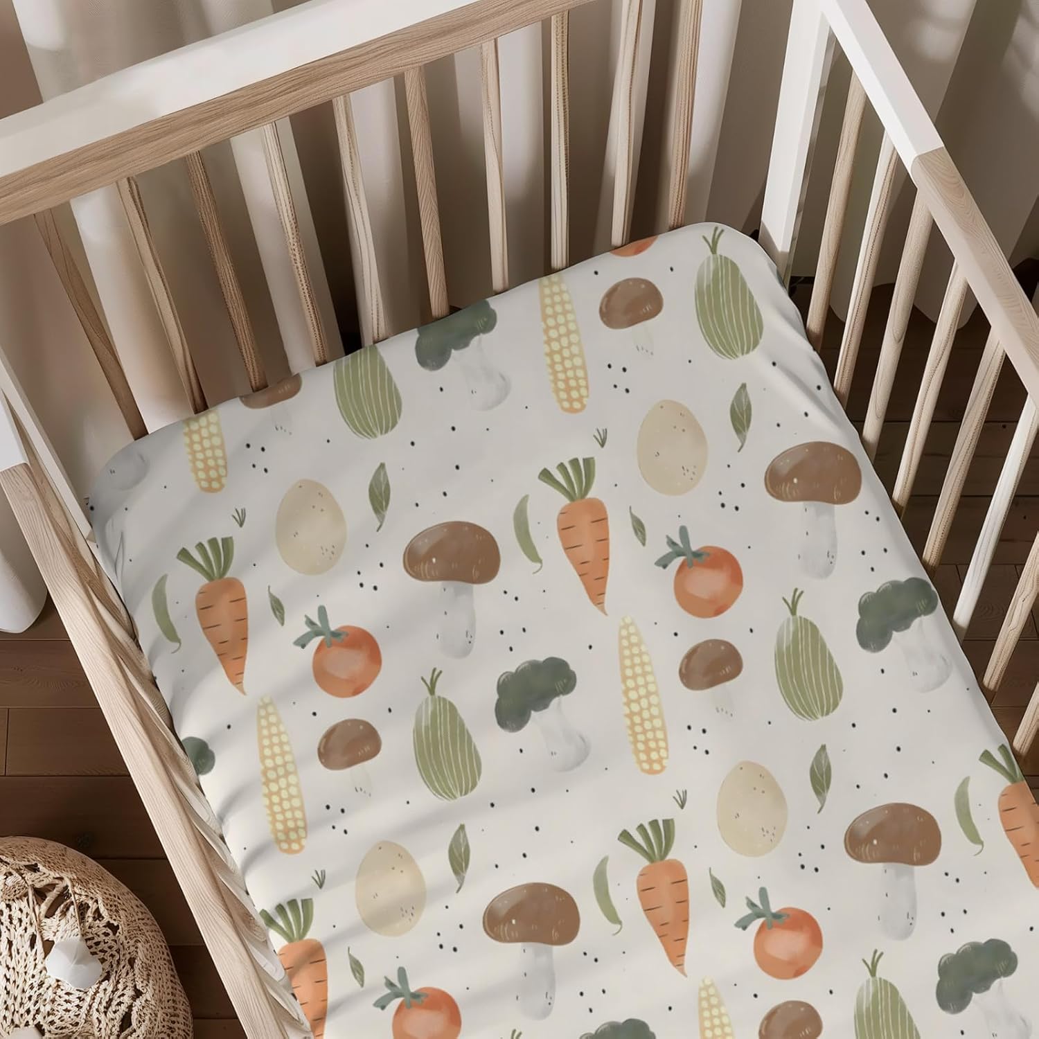 Watercolor Apples Checkered Fall Theme Pattern Baby Sheets for Crib, Unisex Fruits Nursery Fitted Bed Sheet for Boys Girls Standard Crib and Toddler Mattress-28x52