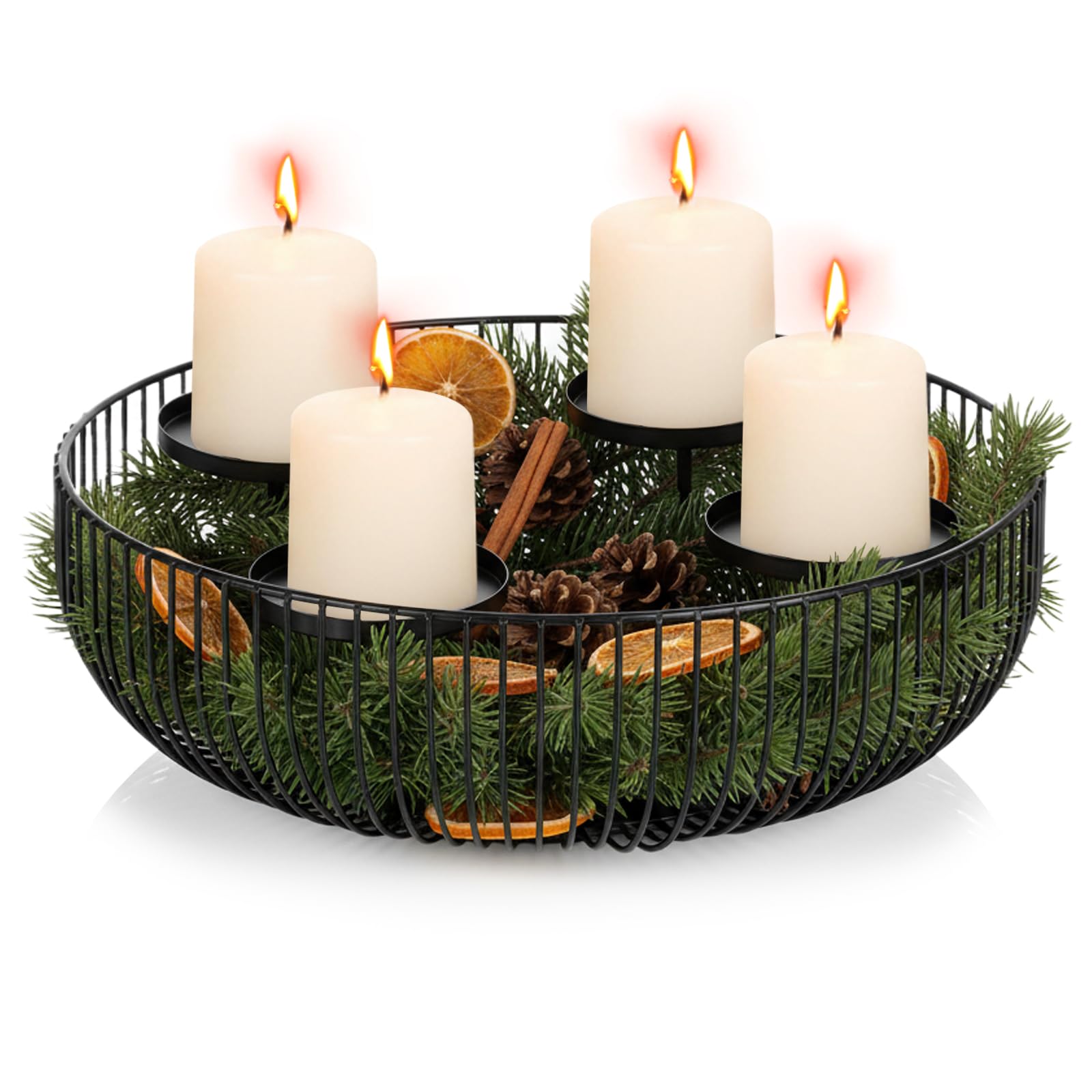 Décoration de Noël couronne support bougie métal noir 4 porte bougies table
