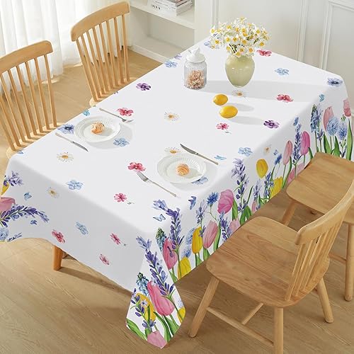 Miniatura 10 de SASTYBALE Mantel de verano para mesas rectangulares, mantel floral a prueba de derrames con flores silvestres en acuarela, cubierta de mesa de