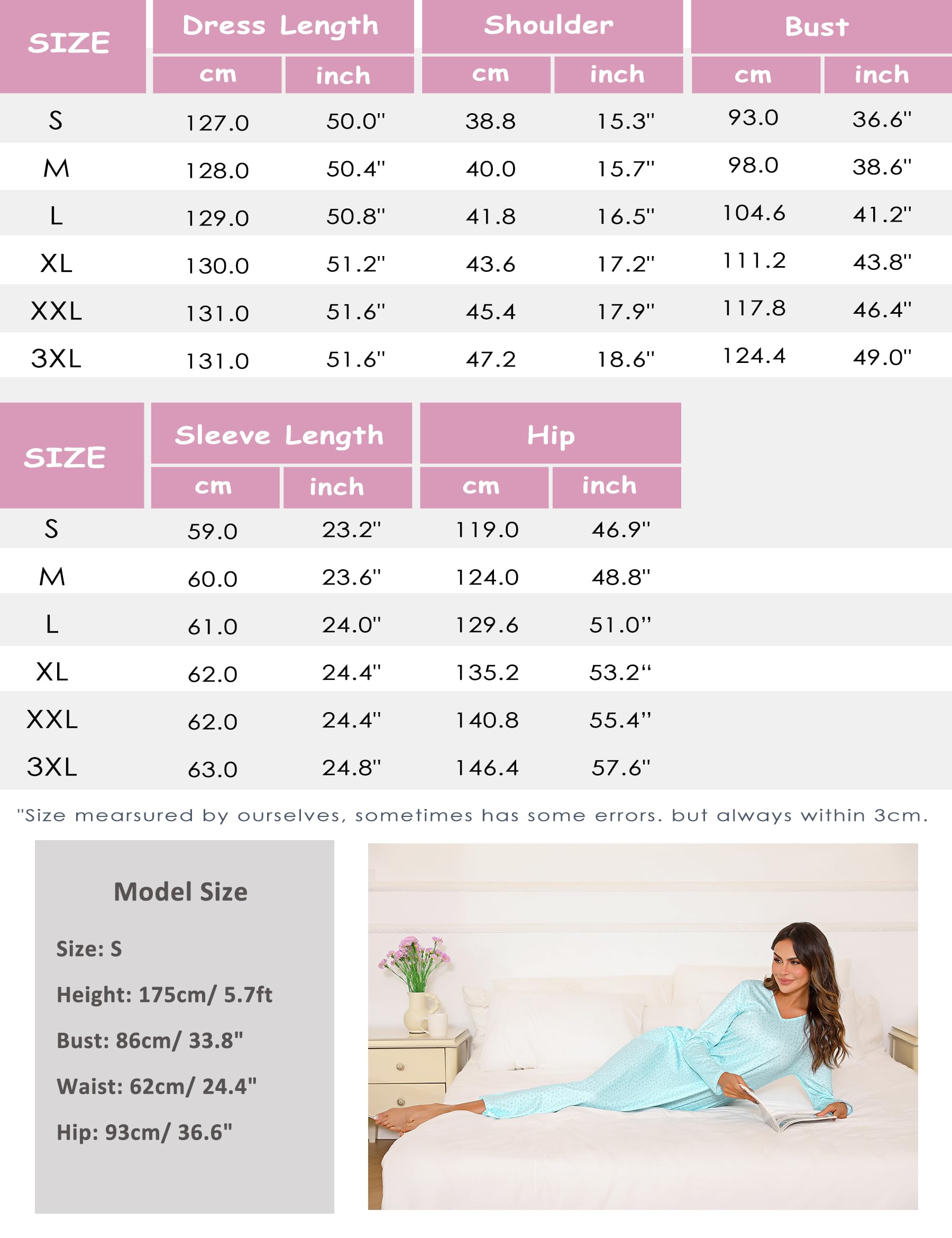Sykooria Damska długa koszula nocna bawełniana luźna koszula nocna plus size koszula nocna z długim rękawem dekolt w serek sukienka do spania na co dzień bielizna nocna z kieszeniami
