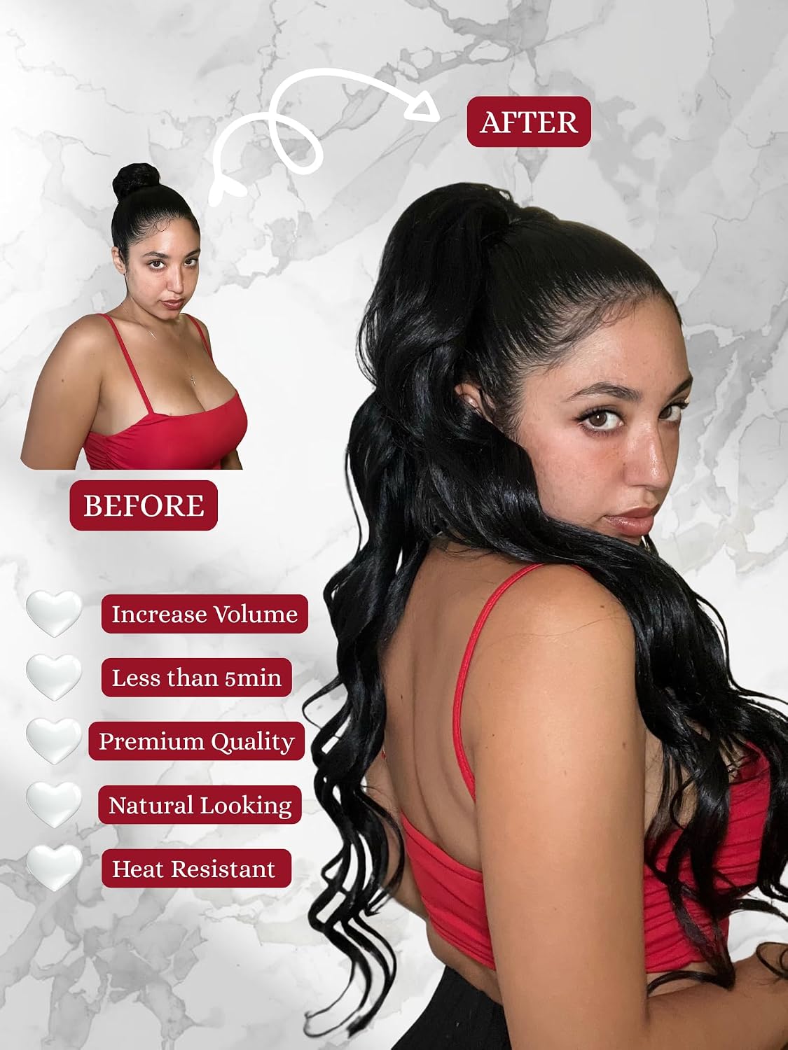 Drawstring Ponytail Extension, Natural Black, 26 Inch, Futura Fiber, Heat Resistant, Curly Wave