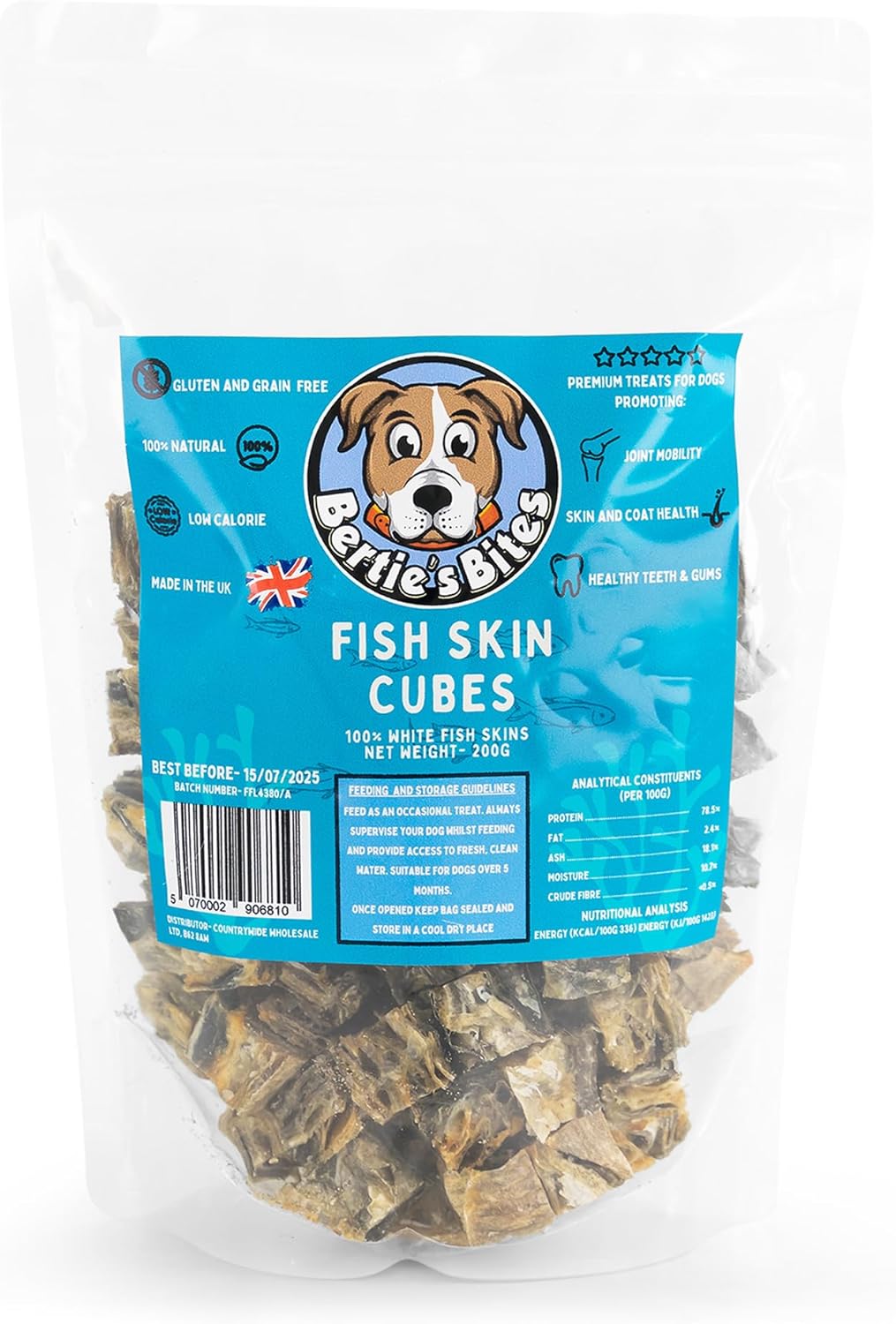 Bertie's Bites 100 Fish Skin Dog Treats Natural Dog Treat Fish