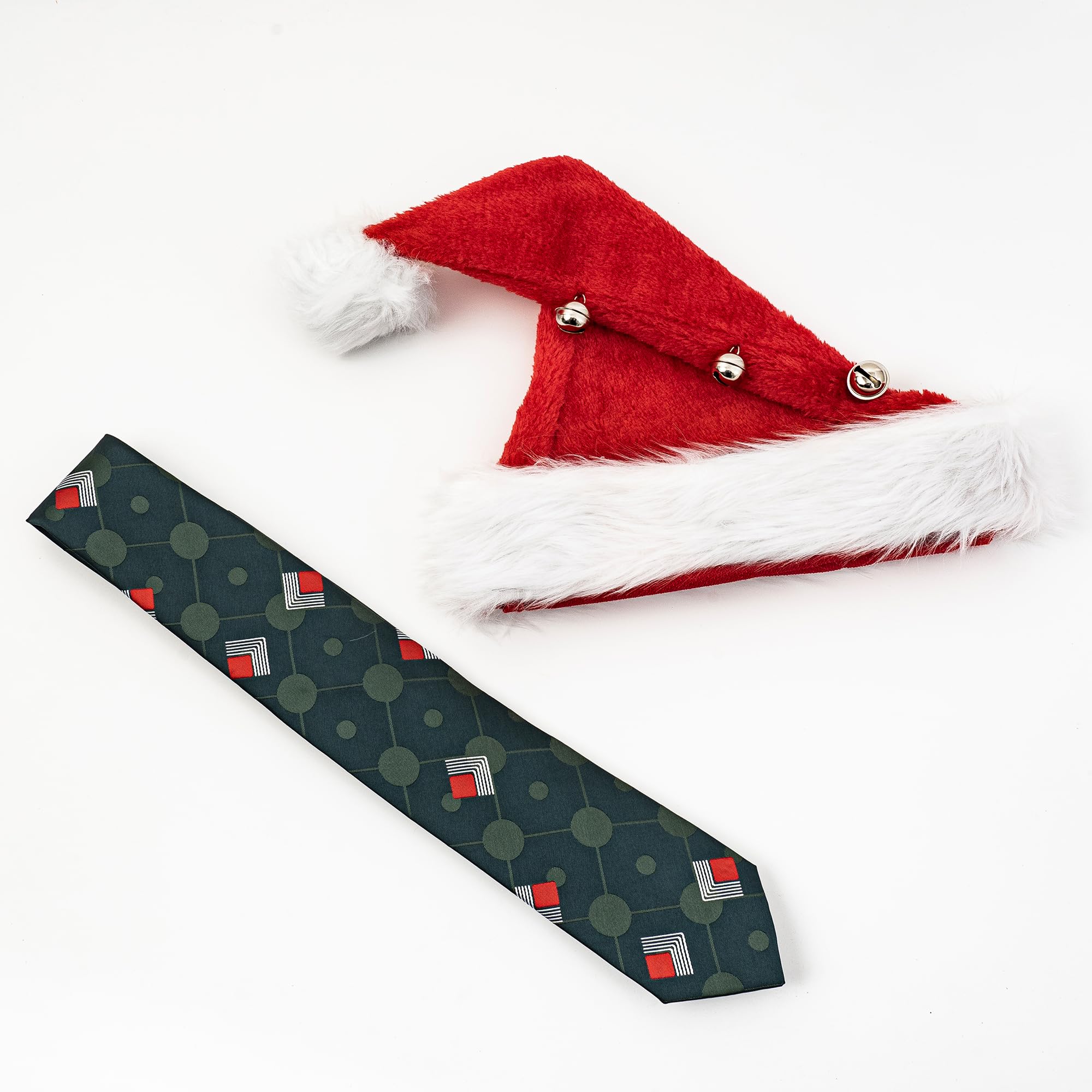 DSKOBT Hat Men 1989s Vacation movie Costume Accessory Tie Santa Hat Set for Adults Holiday Party (Christmas hat and green tie)