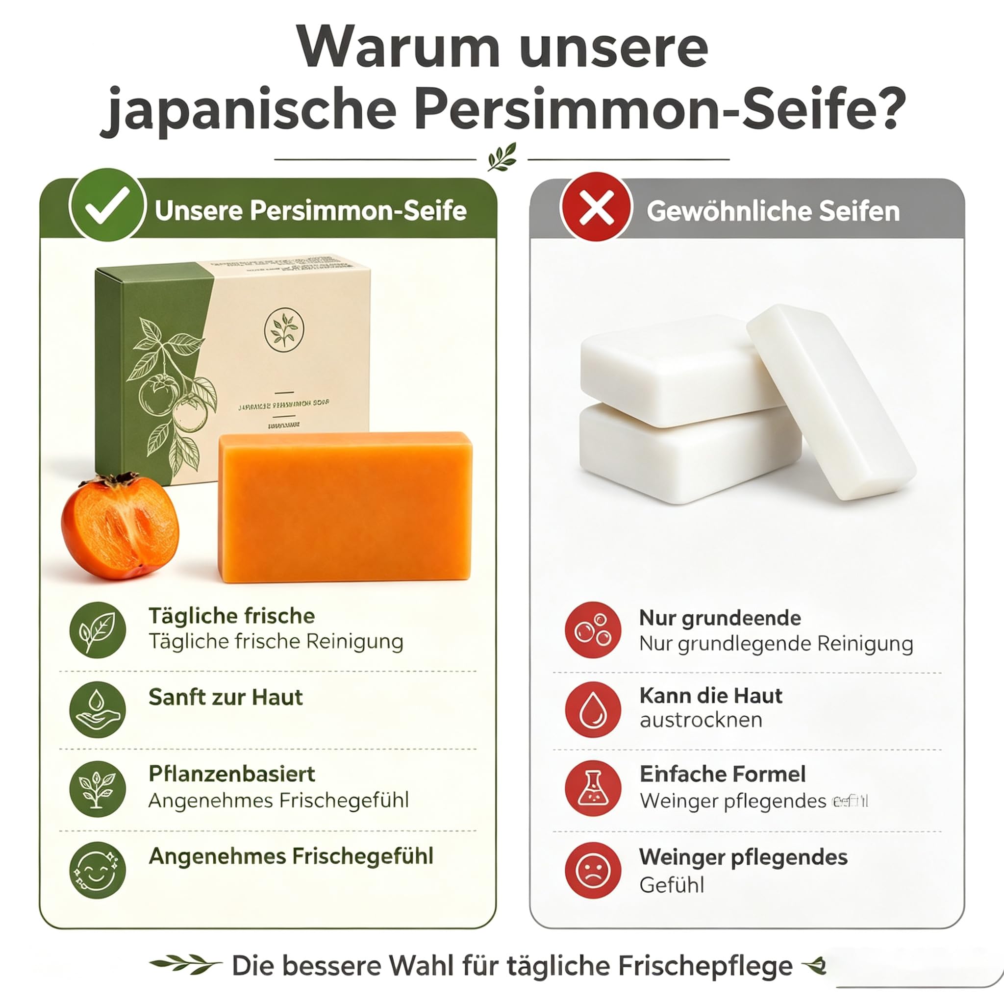 Kaori Original Persimmon Soap mit natürlicher Persimone | Feuchtigkeitsspendende Kaori Persimmon Seife für reife Haut, mit natürlicher Persimone, reinigend und desodorierend