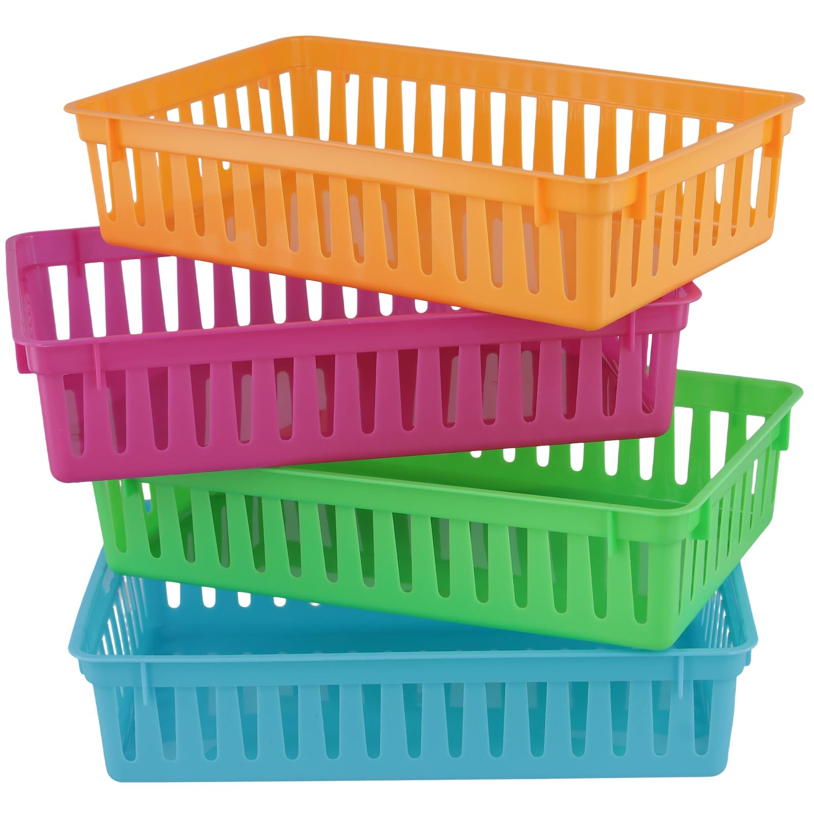 Panier de rangement plastique coloré FUNSUEI pour tri de papier et organisation étagère maison