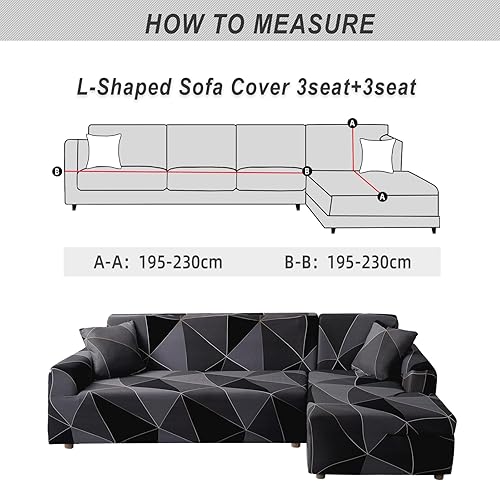 Miniatura 2 de Fundas de almohada de 17.7 x 17.7 in, en forma de L, con 2 fundas de almohada, reversible, elástica, para sofá de 3 plazas+3 plazas, etiqueta negra