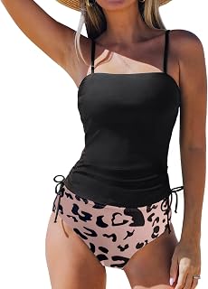 SYKT Women's Tankini Set Ruffled Drawstring High Waist Camisole Tankini Swimwear Pr…