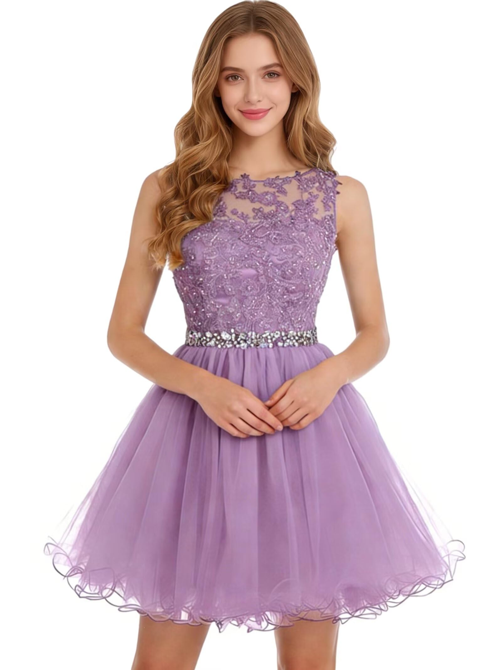 Dydsz Womens Scoop Appliques Homecoming Dress Short Cocktail Party Gown