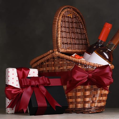 Miniatura 7 de 2 rollos de cinta color burdeos de 50 yardas y 1.5 pulgadas de ancho, poliéster de doble cara, cinta de satén sólido para el día de San Valentín,