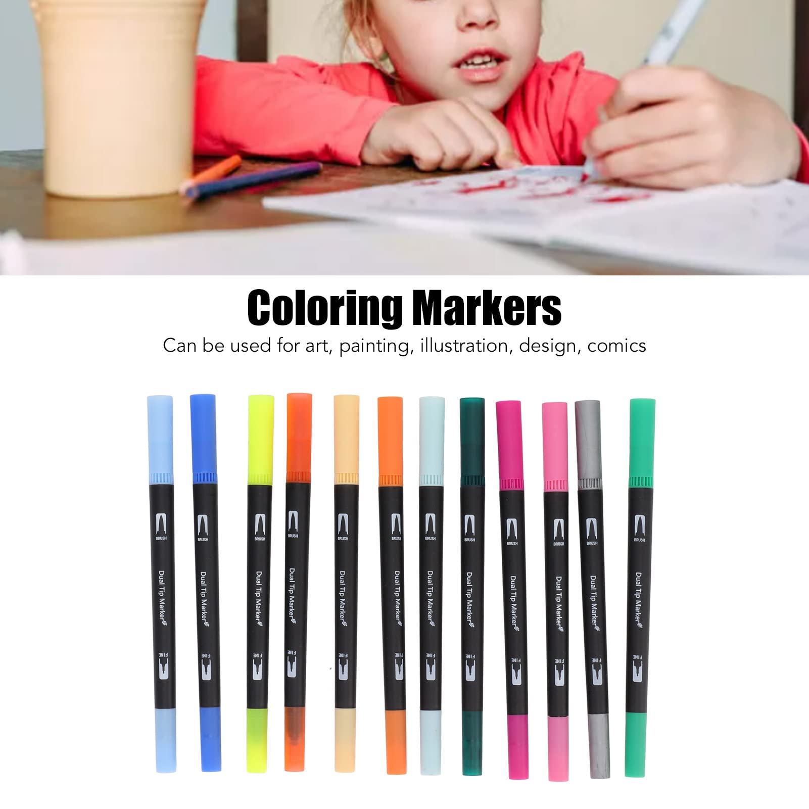 Set Pennarelli Doppia Punta, Pennarelli Lavabili da 100 Colori, Pennarelli Coloranti Doppia Punta con Pennino Flessibile per Disegnare e Prendere Appunti, Include Trasparente