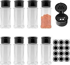 Barattoli Plastica per Spezie con Coperchi - Set da 8-100ml - Inclusi Etichette - Contenitori Spezie per Cucina