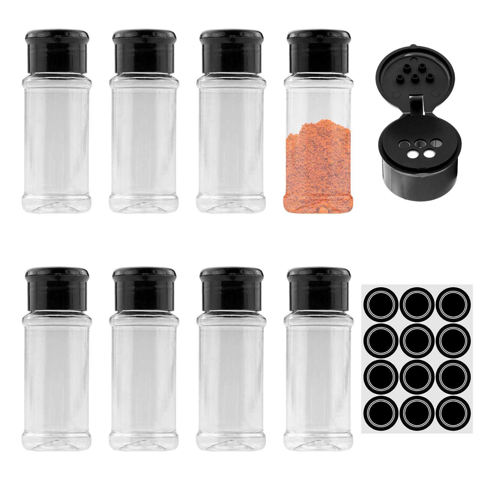 Lot de 8 Pot à Épices -Bocaux à Épices a Epices Cuisine Rangement-Plastique - Avec étiquette(100ML)