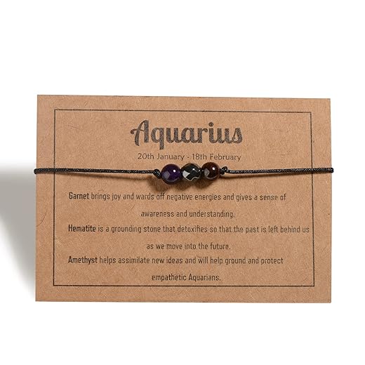 Zodiac Aquarius Bracelets Aquarius Gifts for Women Men, 6mm Natural Stone Horoscope Bracelets Healing Gemstone Crystals Zodiac Sign Gifts