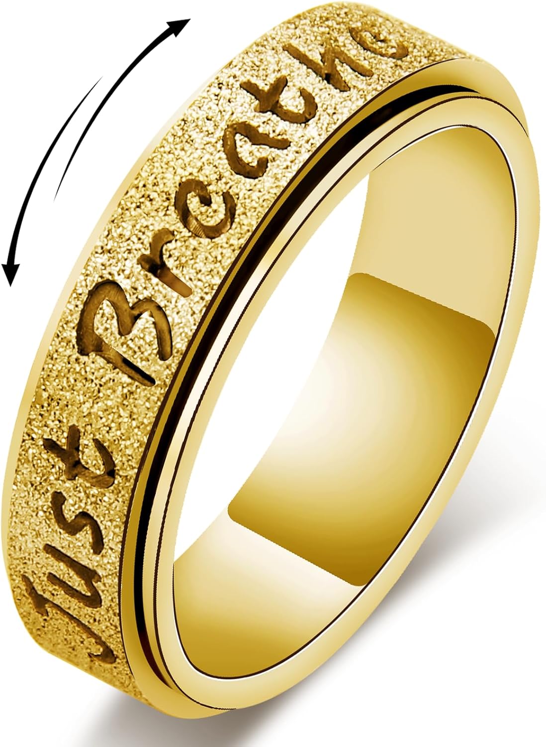 Fidget Spinner Ring for Women - Just Breathe Inspirational Hope Rings, Stainless Steel Anxiety Women's Ring for Stress Relief, Thumb Rotating Rings for Adults Jewelry Gift for Her
