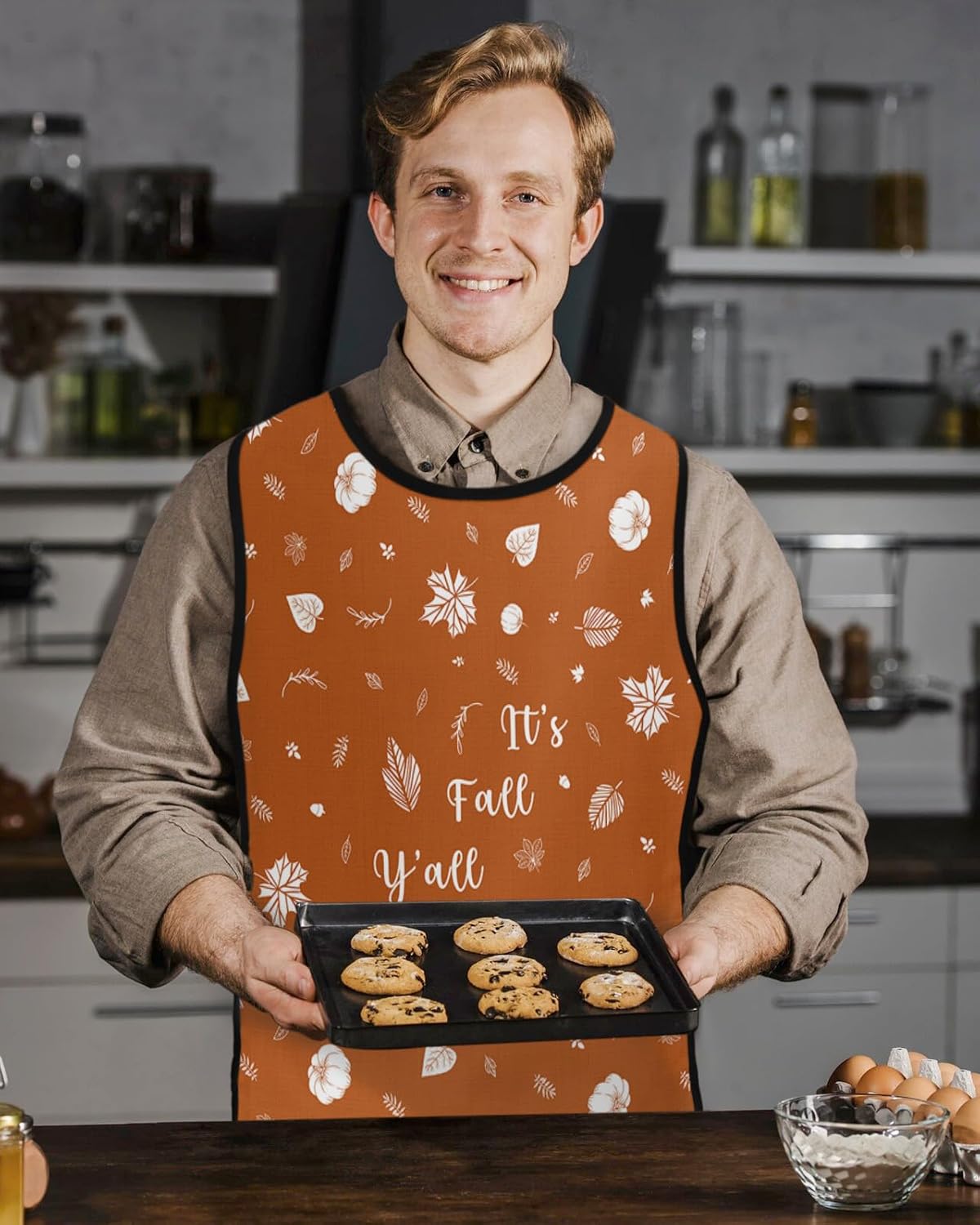 Unisex Cobbler Apron with 2 Pockets, It's Fall Yall Thanksgiving Maple Leaves Brown Waterproof Vest Kitchen Chef Apron, Smock Apron Vest Cobbler Aprons for Women Men, 2 Pack, 20” x 31.5”