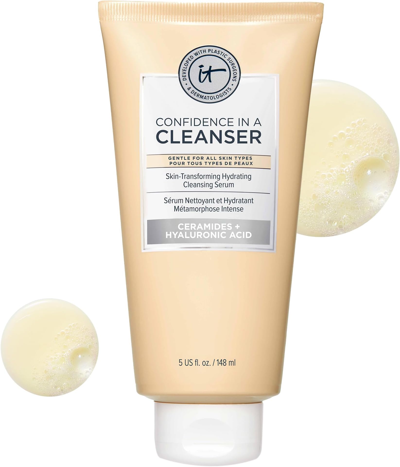 Confidence in a Cleanser - Hydrating Face Wash, Serum to Foam, Hyaluronic Acid & Ceramides, Gentle Makeup Remover, Skin Barrier Support, Non-Stripping, Sulfate-Free, For All Skin Types