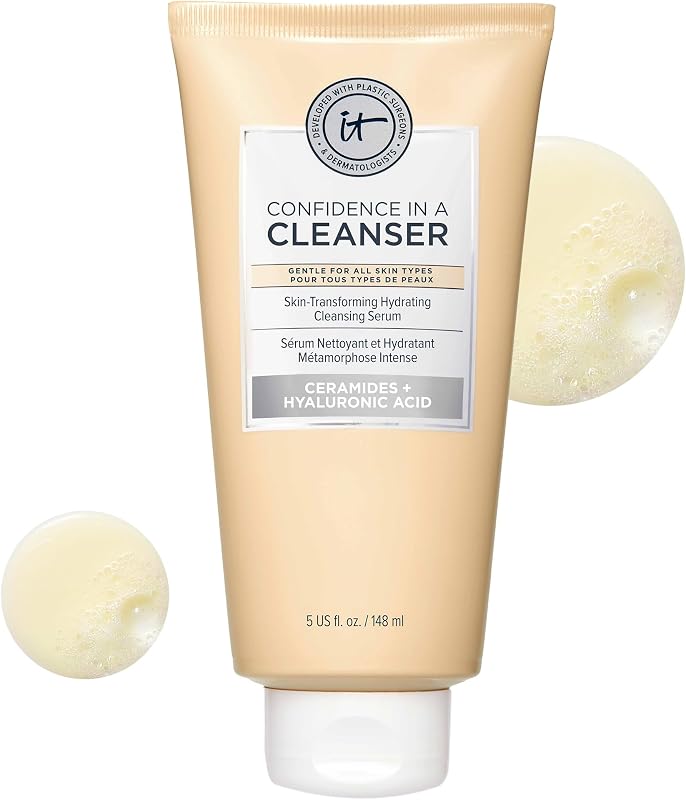 Confidence in a Cleanser - Daily Hydrating Serum Face Wash | Hyaluronic Acid + Ceramide Cleanser, Gentle Makeup Remover for Sensitive Skin + All Skin Types, Sulfate-free, Non-stripping