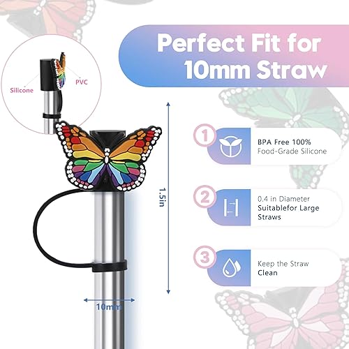 Miniatura 2 de Tapas de popote compatibles con vasos Stanley Cup de 30 y 40 onzas, 8 piezas de bonitas puntas de silicona de mariposa de 0.394 pulgadas para popote