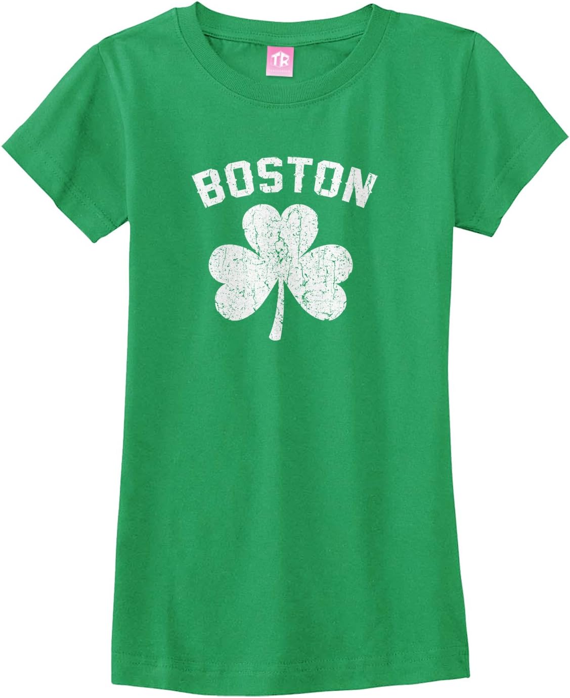 Threadrock Big Girls' Boston Shamrock Irish Pride Fitted T-Shirt