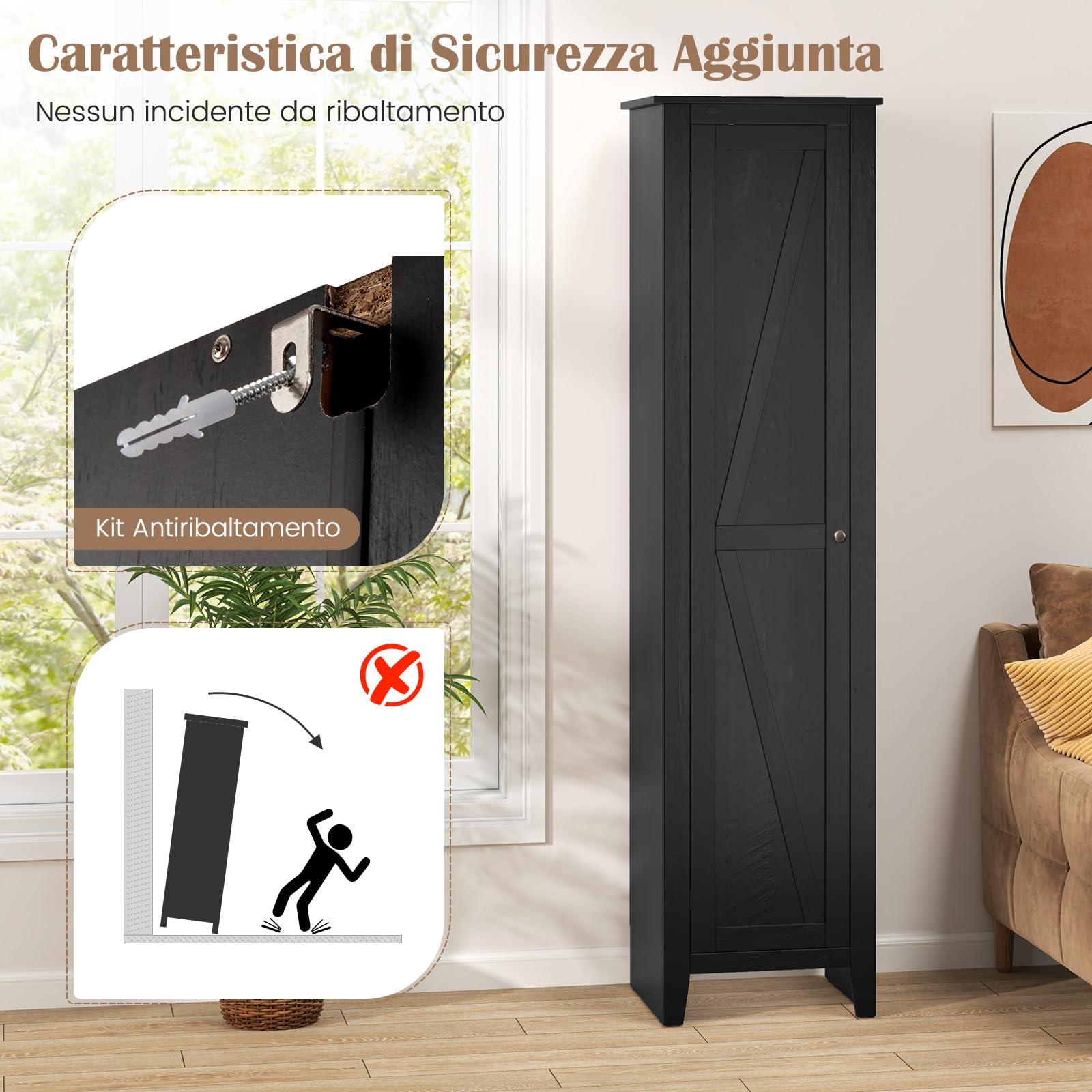 Armadietto Bagno A Colonna COSTWAY 43x39,5x183cm - 4 Ripiani, Design Moderno E Salvaspazio