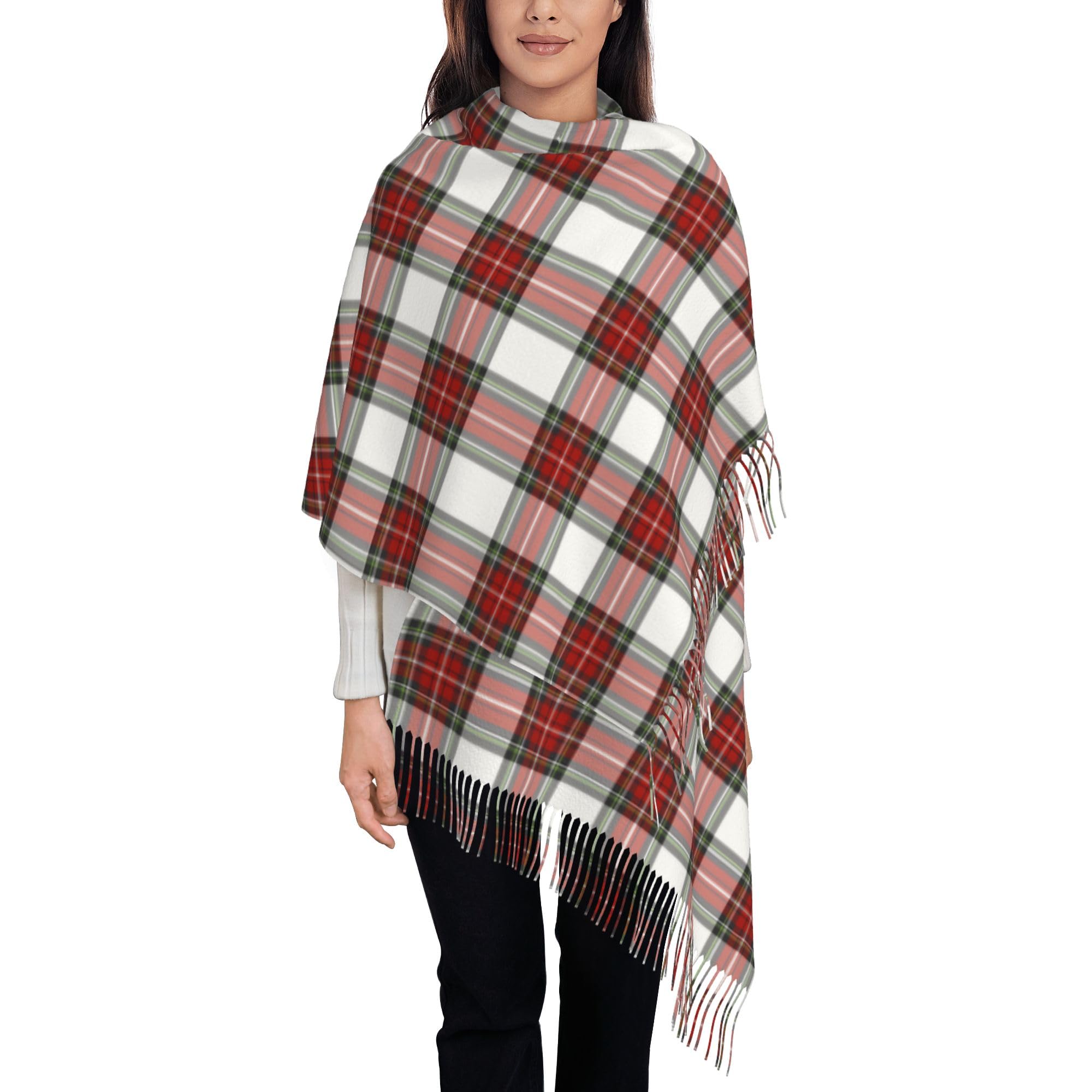 Oudrspo Clan Chisholm Tartan Scarf Faux Cashmere Tassel Checked Long Scarf