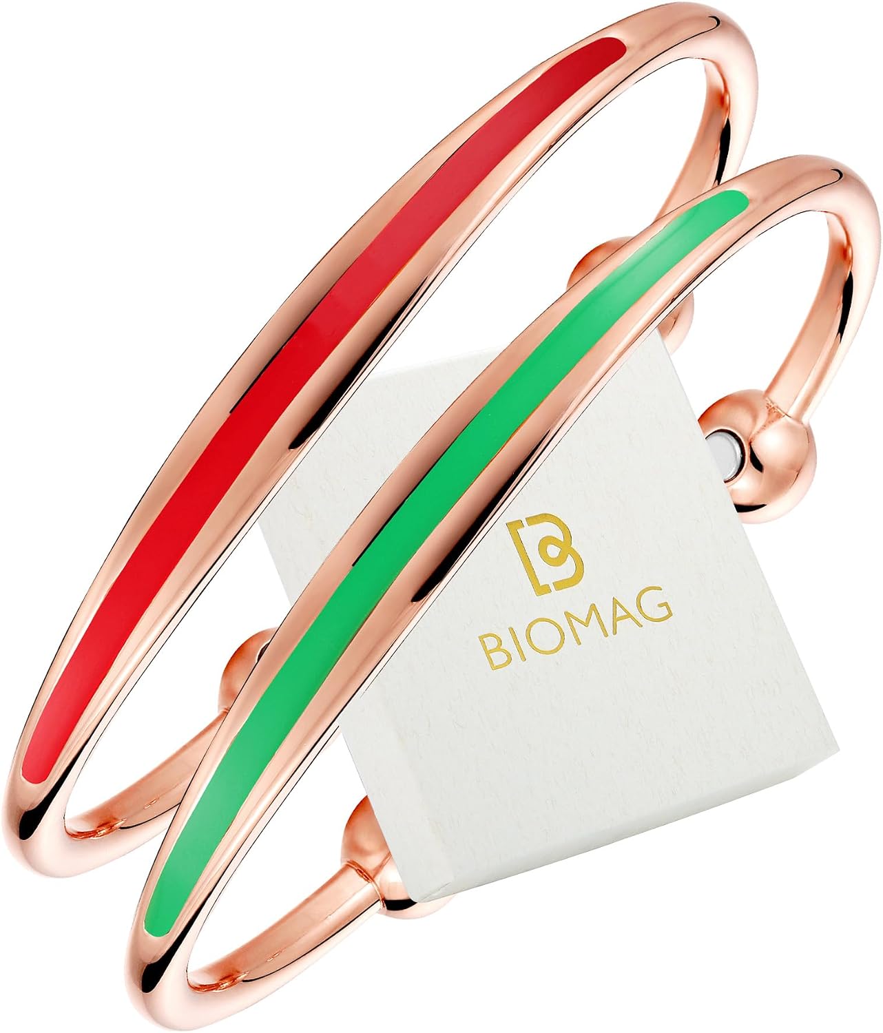 BioMag 2Pcs Copper Bracelets for Women Men, 99.9% Pure Copper Magnetic Bracelet Cuff Bangle with 8Pcs Magnets, Adjustable Jewelry Gifts (Green, Red)