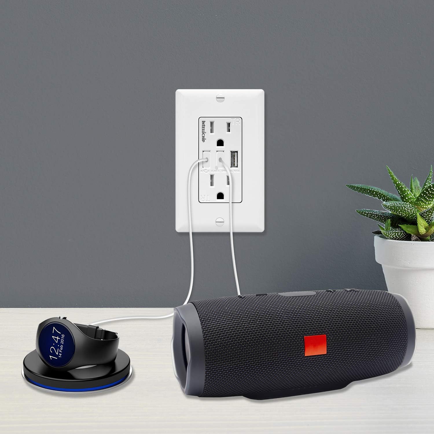 TOPGREENER 5.8A 3-Port USB Wall Outlet Charger, 15A Duplex Tamper-Resistant Receptacle Plug, High-Speed Charging Power Outlet with USB Ports, In-Wall Electrical USB Socket, UL Listed, TU21558A3, White
