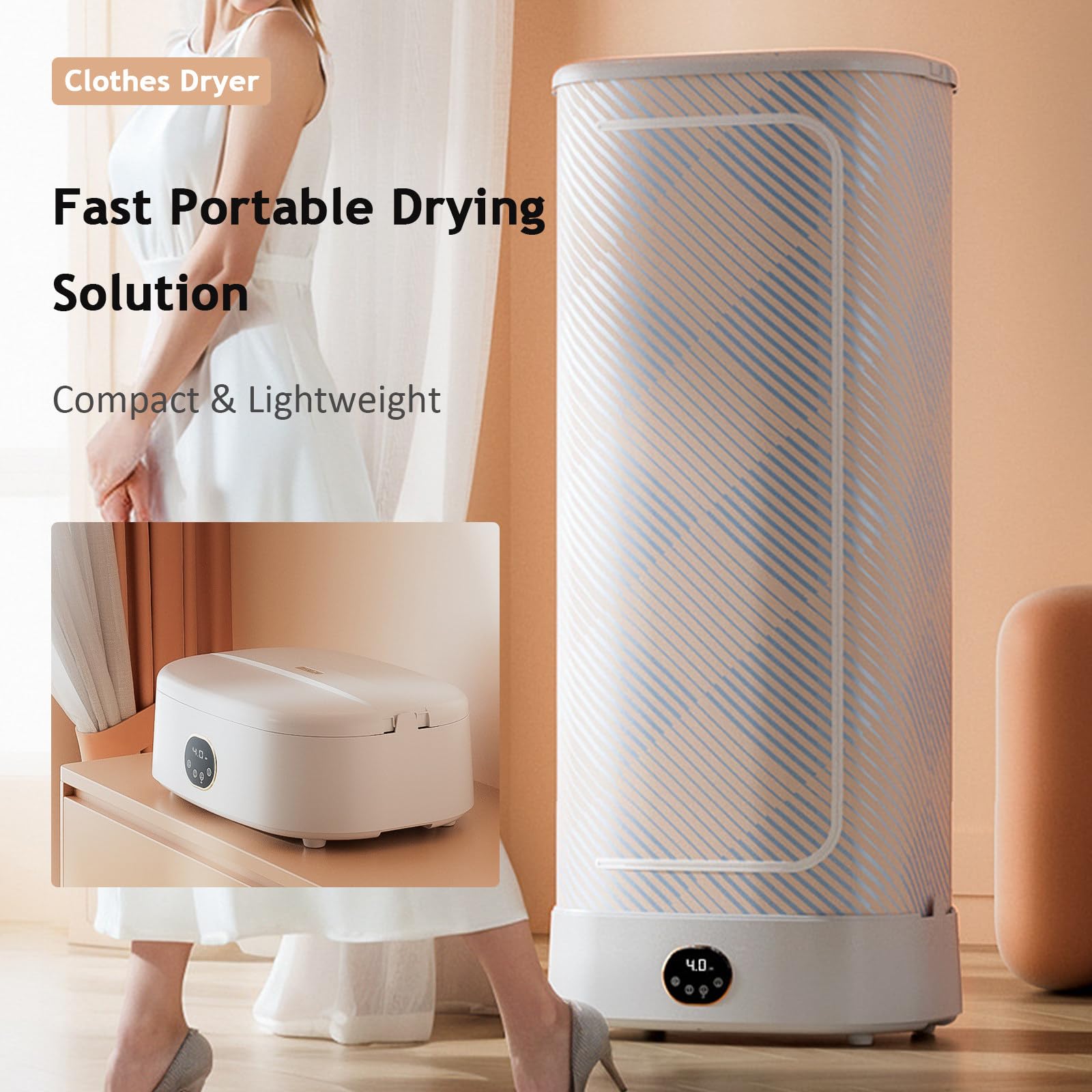 Secadora portátil, Secadora eléctrica con función de Planchado a Vapor y Temporizador de 240 Minutos, Secadora a Vapor Inteligente Plegable para Ropa y Telas, rápida y fácil de Usar