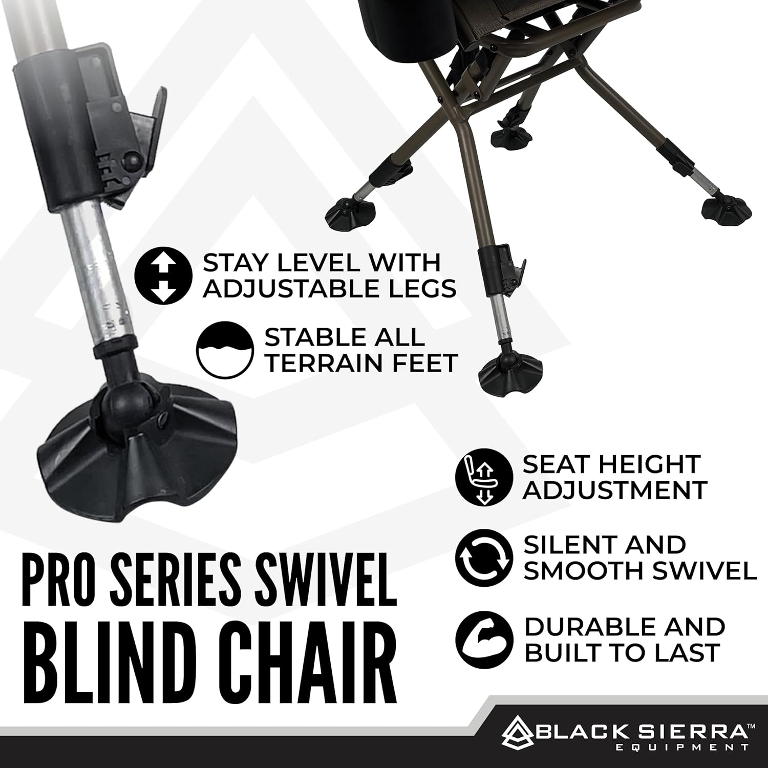 Black Sierra Silent Swivel Hunting Chair with Padded Seat, Headrest, and Detachable Lumbar Support, Heavy Duty Steel Frame, All-Terrain Feet, Cup Holder and Tray - Image 6