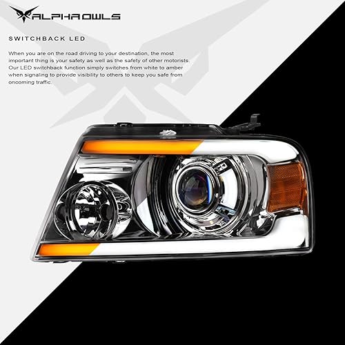 Miniatura 19 de Alpha Owls 8711378 Projector Headlights With Switchback Sequential LED Bar & Startup Light - Black Amber Fits 2004-2008 Ford F150 / 2006-2008