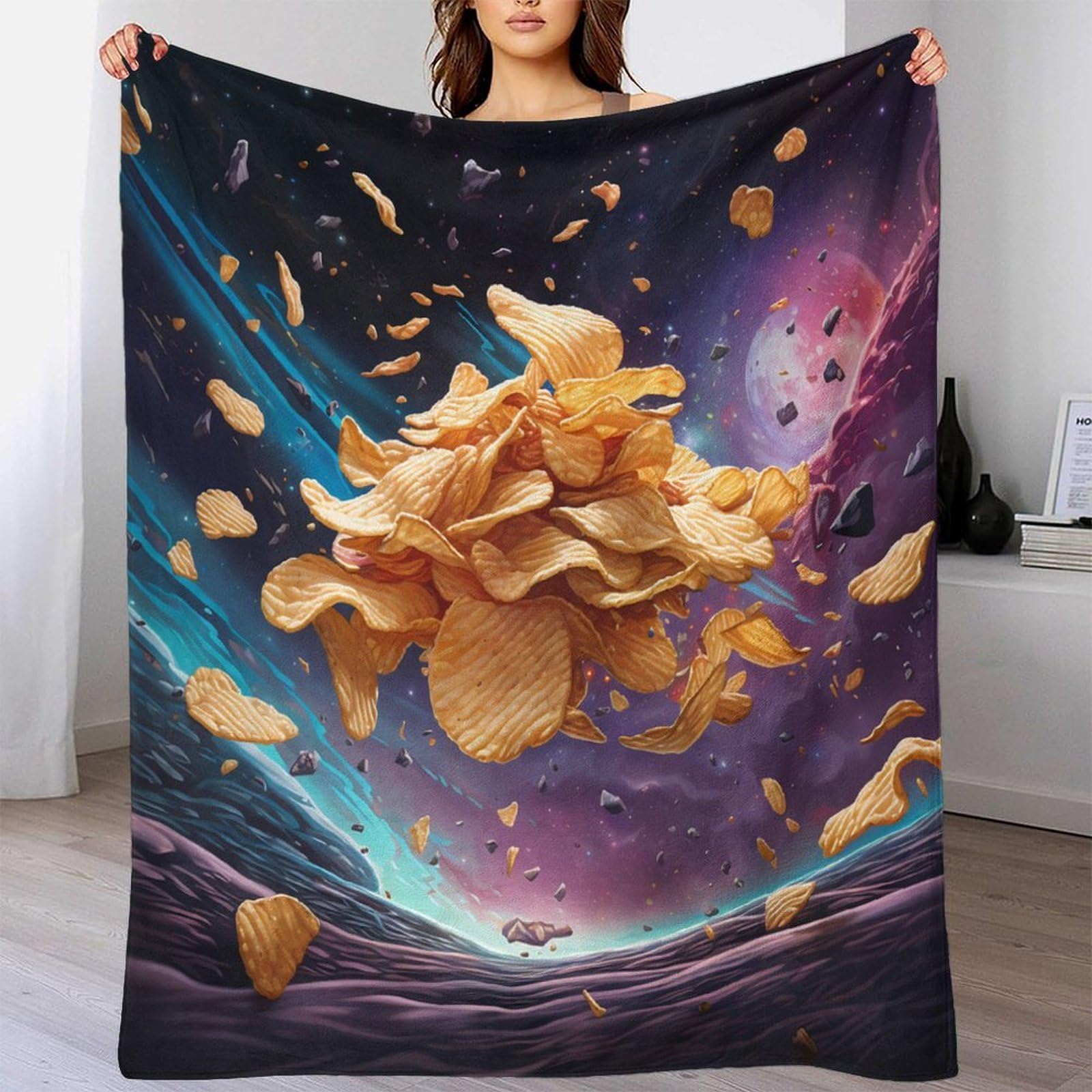 Estampado 3D Crispy-Snacks Manta de habitación Microfibra Ropa de Cama Anti-Bolitas Fantasy-Space-Arte Plaid de habitación Suave para jóvenes Solteros en casa 80×90inch(200x230cm)