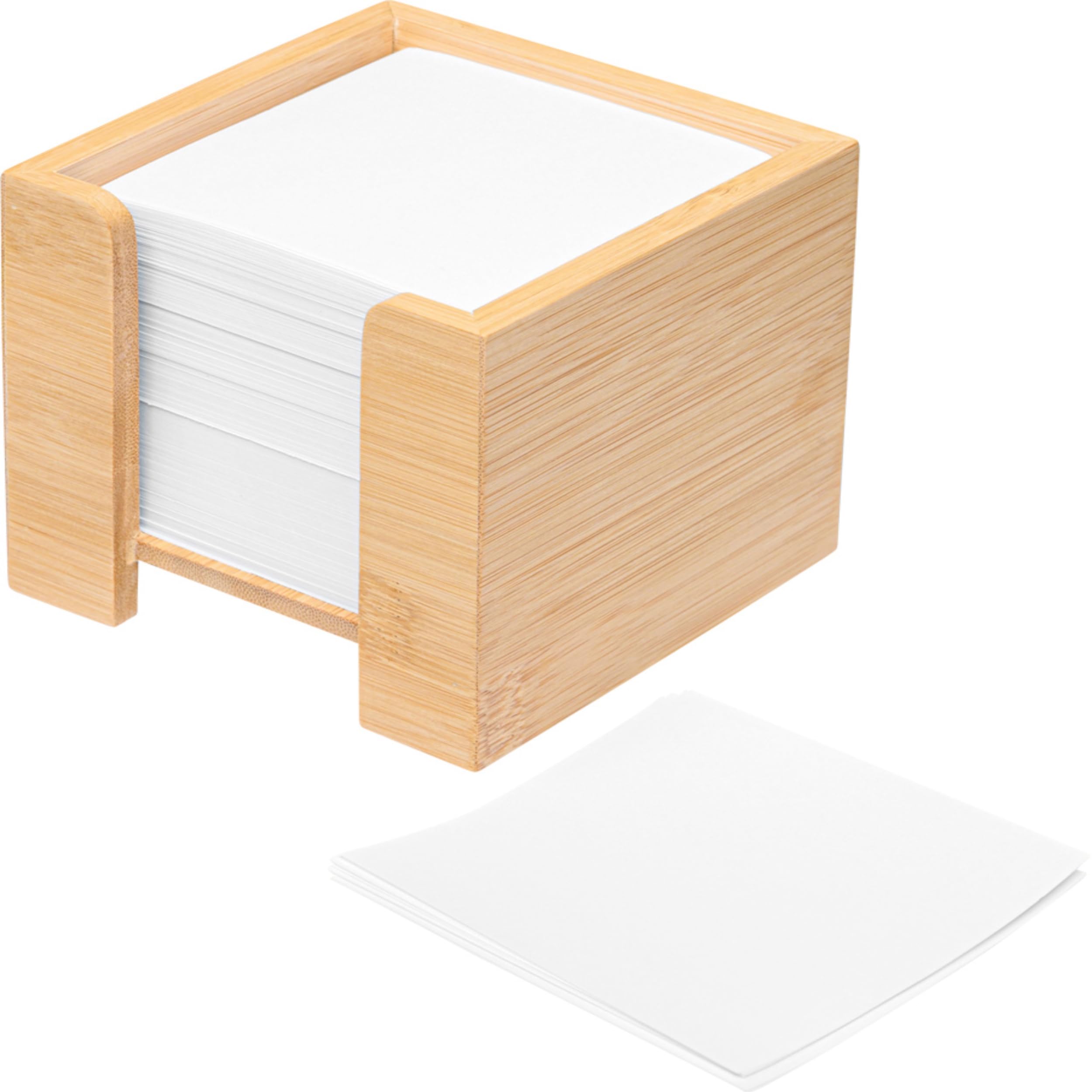 Lot de 2 boîtes à notes, en bambou, durable, 900 feuilles de papier sans bois 70 g/m², H x l x P : 11,5 x 11,5 x 10,7 cm, couleur naturelle
