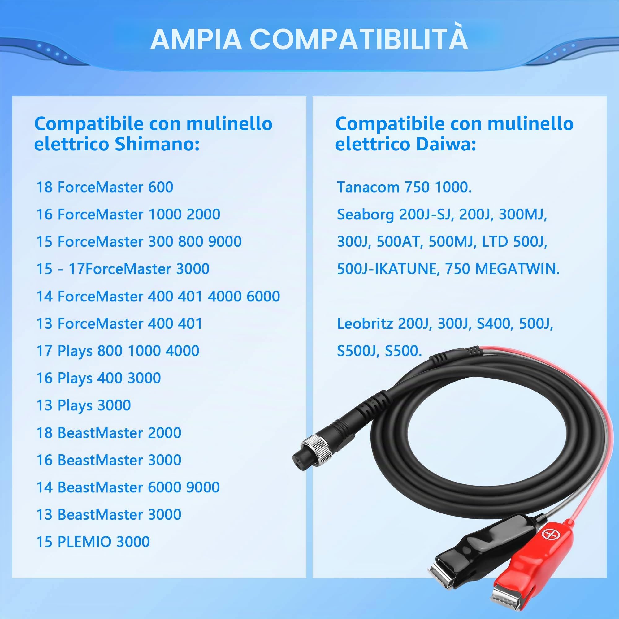 CERRXIAN 5FT cavo batteria e alimentazione 2 pin per mulinelli elettrici
