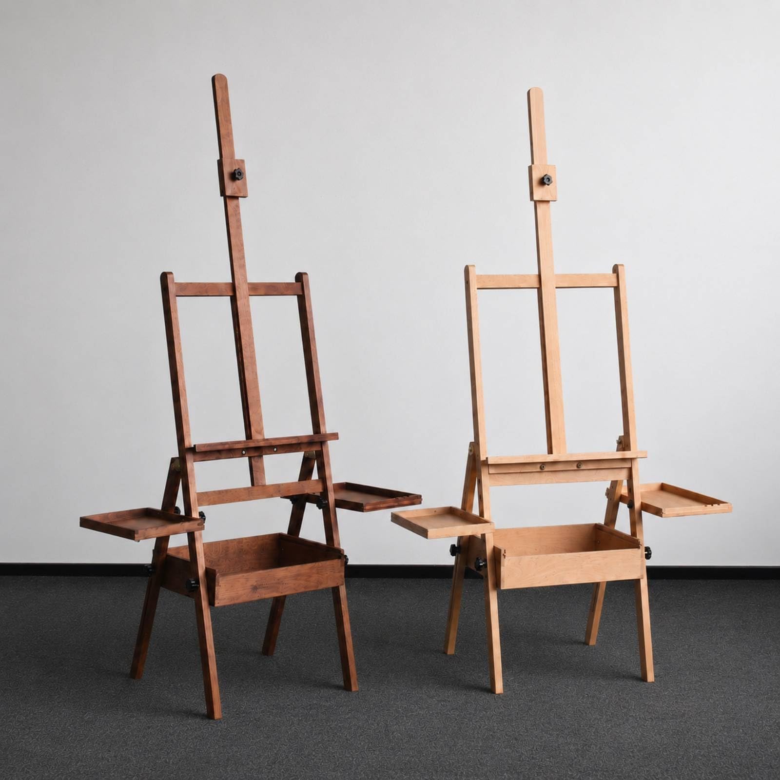 kowaku Caballete de Arte Ajustable Caballete Atril Soporte Trípode Regulable de 115 Cm y Bandeja con Cajas Laterales en Madera, Caballete De Madera Con Bandeja, Color Madera Original