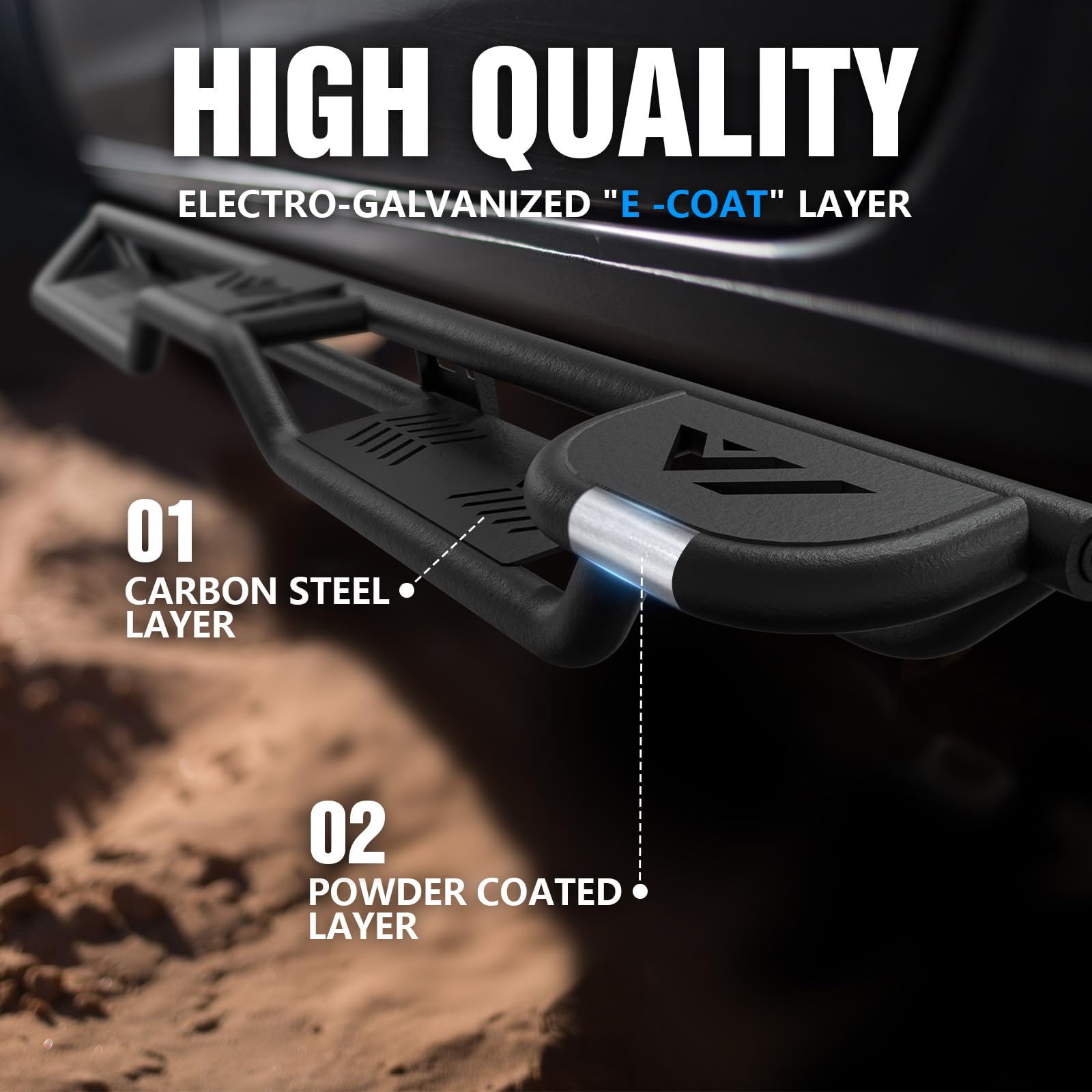 OBNAUX Two Raised Steps Running Boards For 2024-2025 Toyota Tacoma - Heavy Duty Carbon Steel, Bolt-On - View #8