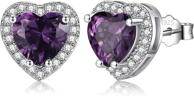 Silver Earrings for Women - Sterling Silver Earrings Diamond Stud Earrings, Round/Teardrop/Heart/Square Cubic Zirconia Earrings | Dainty Bridal Diamante Halo Earrings Jewelry for Brides Bridesmaids