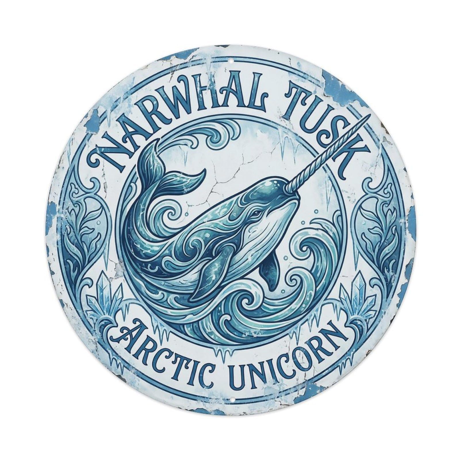 Cxhjca 8X8inch(20X20cm) Narwhal Tusk Arctic Unicorn Metal Tin Sign