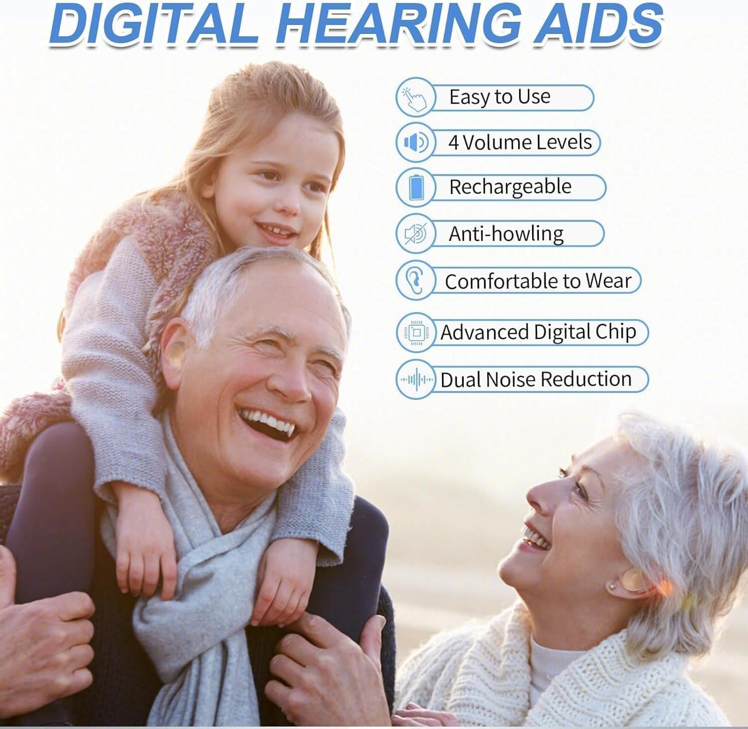 Hearing Aids, Miniature Hearing Amplifiers for Adults with Noise Cancelling, Rechargeable Hearing Aids for Seniors with Crystal Clear Sound, and LED Power Display (skin)