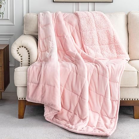 Uttermara Sherpa Fleece Weighted Blanket 12 lbs for Adult, Unicolor Ultra-Soft Fleece and Sherpa, Dual Sided Cozy Plush Blanket for Sofa Bed, 48 x 72 inches, Pink