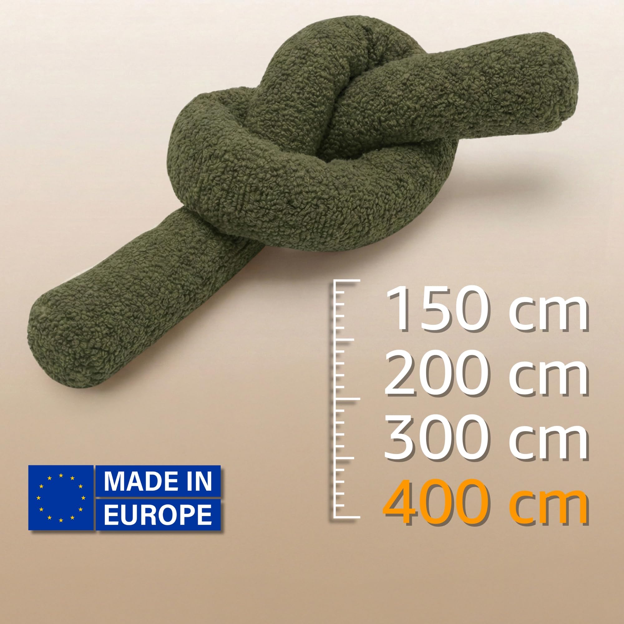 Totsy Baby Seitenschläferkissen Bettschlange Body Pillow 400 cm Bouclé - Kopfkissen lang Bettrolle Schlafkissen Nackenrolle Zertifikat Oeko-Tex Olivgrün – Bild 3