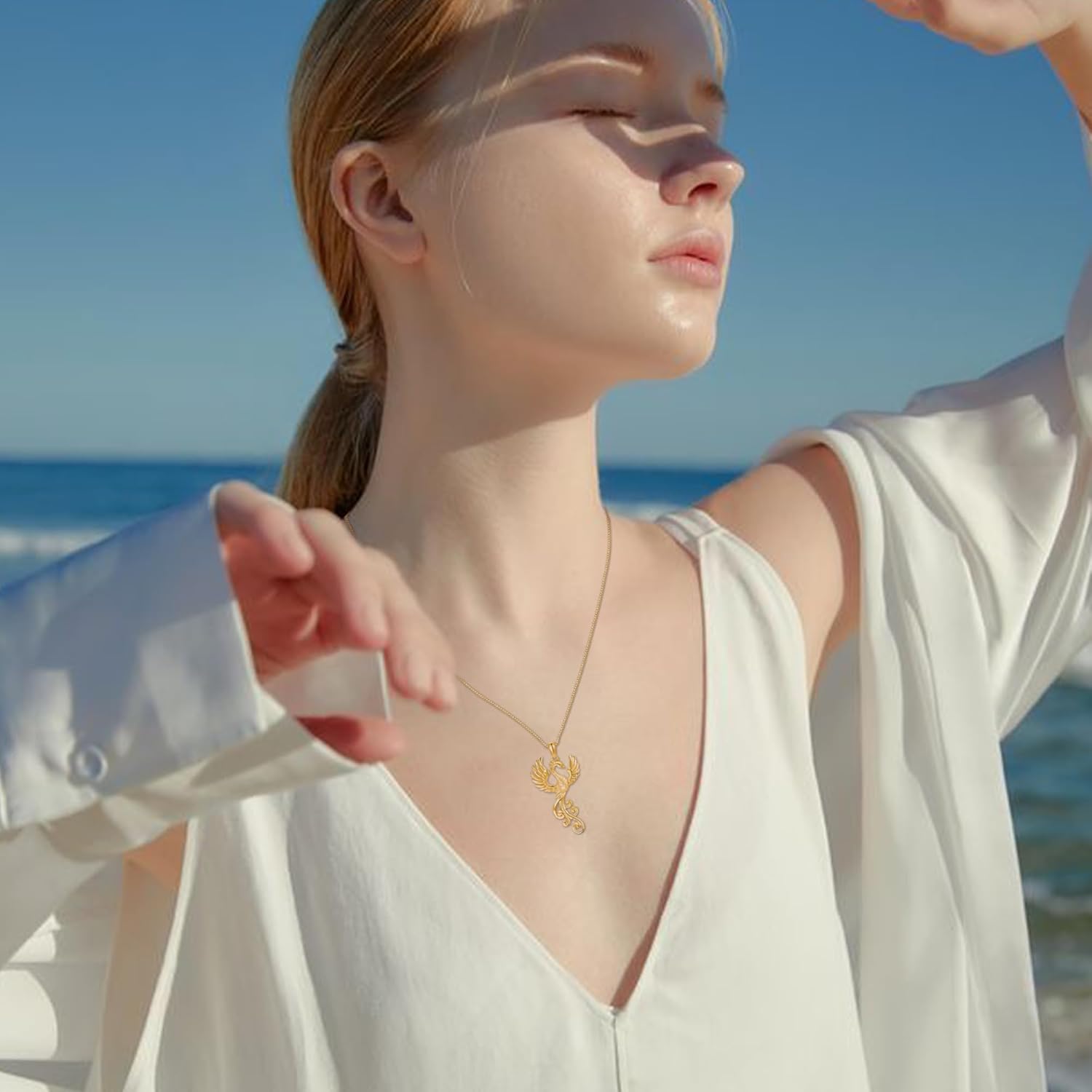 YAFEINI Rising Phoenix Necklace 925 Sterling Silver Bird Pendant Phoenix Jewelry Gifts for Women (gold) - Image 4