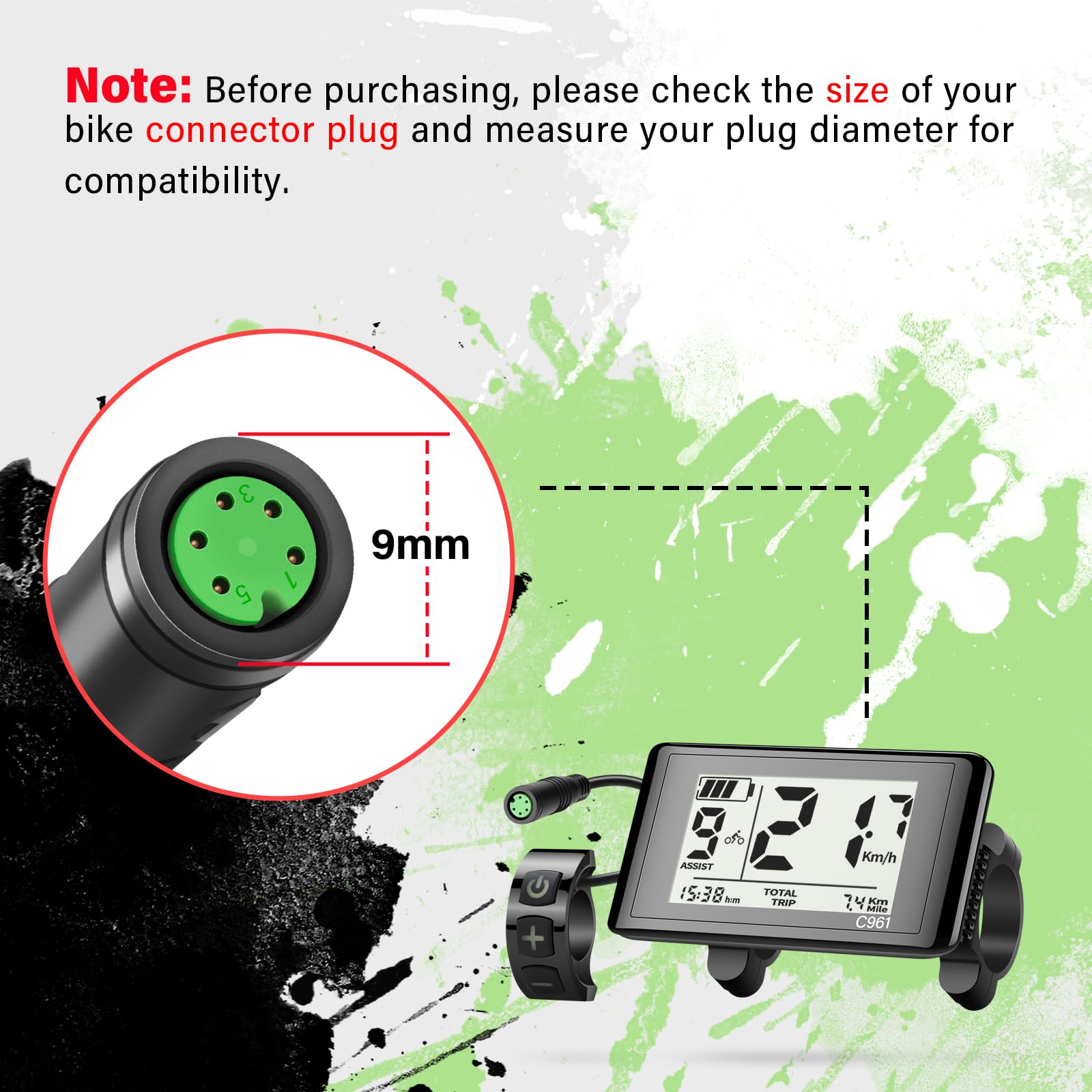 Ebike Display C961 per BAFANG BBS01B BBS02B BBS HD motore centrale, bici elettrica Display Bike Computer con protocollo 0-9 PAS UART 5 Pin Female
