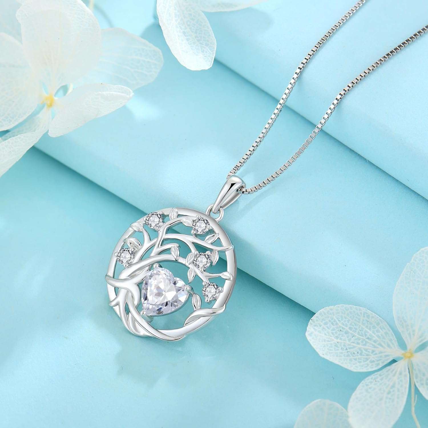 FJ Tree of Life Necklace 925 Sterling Silver Family Tree Pendant Necklace Birthstone Jewelry for Women - Image 4