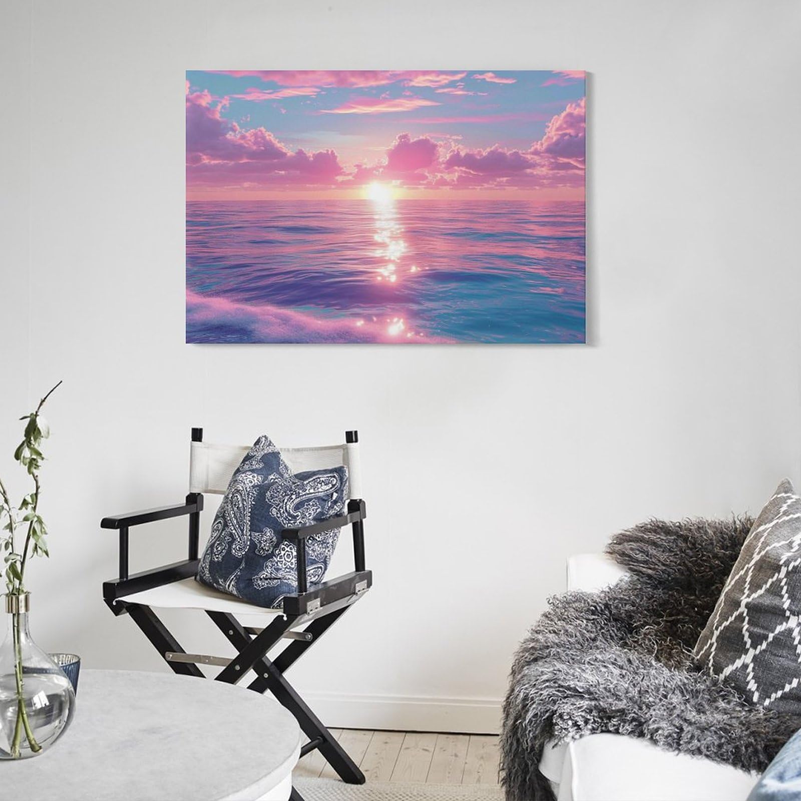 Amazon.co.jp: 絵画 ピンクブルーの海に眩しい日差しが映える
